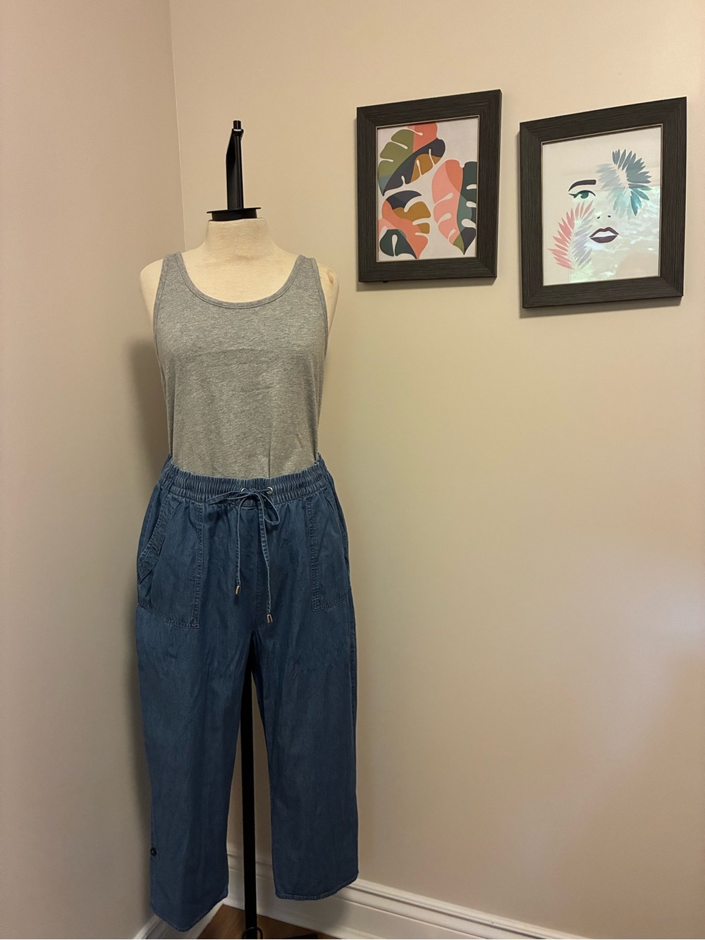 Relaxed Drawstring Wide-Leg Pants - Blue